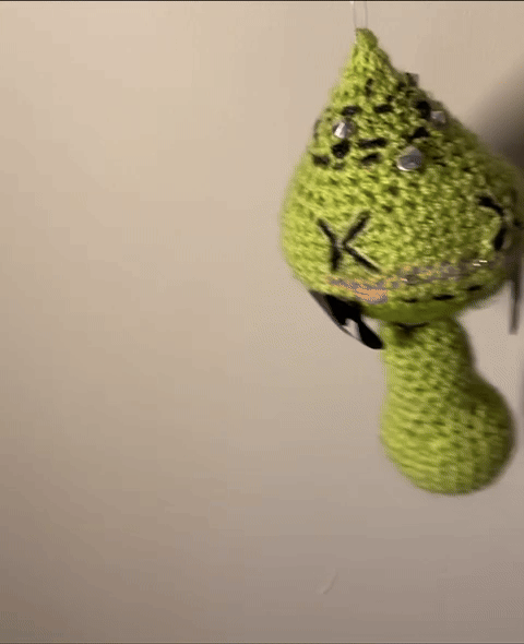 crochet mushroom being swayed